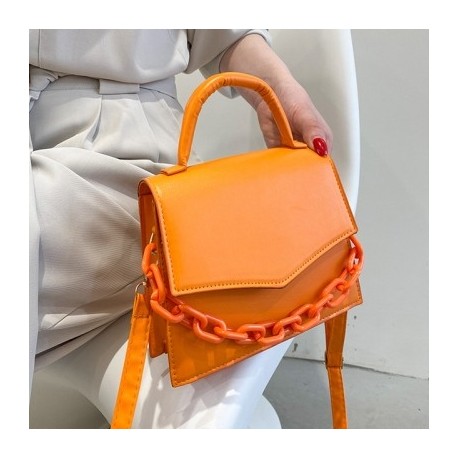 Szín: narancs - Női táska lánc kis négyzet alakú, válltáska, divatos női luxus dizájner kézitáska nyári tömör