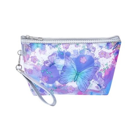 Szín: pillangó - Átlátszó PVC kozmetikai táska, női nyomtatott sminktasak cipzáras utazási mosó piperecikk-tároló