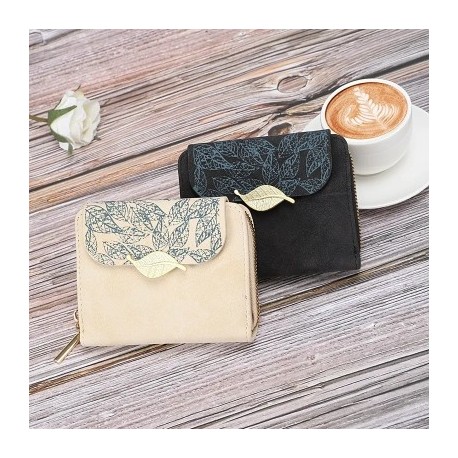 Szín: Barna - Női, rövid pénztárca, levél, cipzár, női kártyatartó, érmetáska, nyomtatott színes kagylóhéjú PU