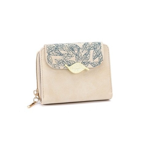 Szín: bézs - Női, rövid pénztárca, levél, cipzár, női kártyatartó, érmetáska, nyomtatott színes kagylóhéjú PU