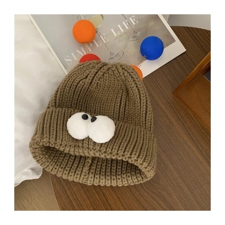 Szín: kávé - Rajzfilm nagy szemek kis szörny gyapjú sapka női lányoknak ősz tél vicces pár kötött meleg sapka
