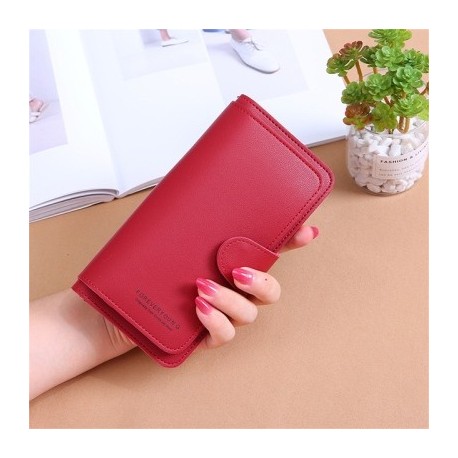 Piros szín - Luxus dizájner női pénztárca, hosszú, háromszoros, többkártyás tengelykapcsolós női többfunkciós