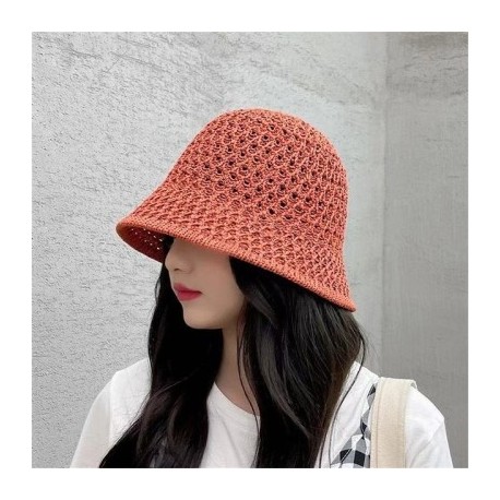 Szín: Téglavörös - Vödörsapka Női, széles karimájú, kézzel készített horgolt floppy felső napsapkák üreges