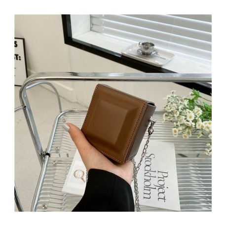 Szín: Tan-S - Mini Kockás Designer Kézitáska Női Crossbody válltáska Divatlánc Mobiltelefon Rúzs Small Square Messenger