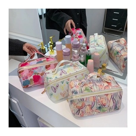Szín: tulipán - Nagy kapacitású utazó kozmetikai táska PU sminktasak Vízálló mosótáska piperecikkek Szervező