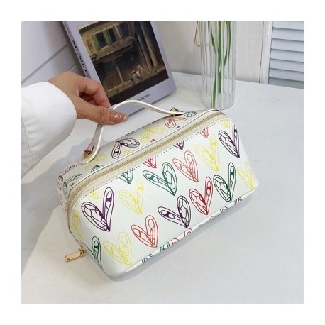 Szín: Szerelem - Nagy kapacitású utazó kozmetikai táska PU sminktasak Vízálló mosótáska piperecikkek Szervező
