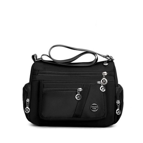 Fekete szín - Női Multi Pocket Messenger kézitáska Oxford vízálló cipzáras Cross Body Bags Állítható vállpántos