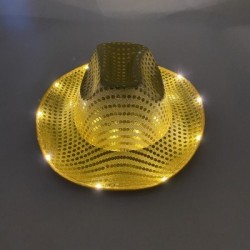 Szín: A - Színes villogó LED-es világító koncert Cowboy Hat táncparti Díszíts CowGirl sapkát ragyogó neon éjszakai