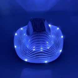 Szín: D - Színes villogó LED-es világító koncert Cowboy Hat táncparti Díszíts CowGirl sapkát ragyogó neon éjszakai
