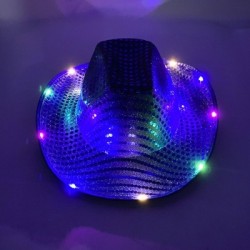 Szín: F - Színes villogó LED-es világító koncert Cowboy Hat táncparti Díszíts CowGirl sapkát ragyogó neon éjszakai