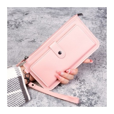 Szín: rózsaszín - Női hosszú pénztárca, több nyílású kártyatartó, nagy kapacitású cipzáras csuklópánt
