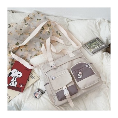 Fehér szín - Vízálló vászon női kézitáskák Crossbody válltáska Nylon női futártáska Diák iskolai könyvtáska