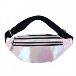 Szín: rózsaszín-22x7x12cm - Új Holografikus Fanny Pack Hologram Deréktáska Lézeres PU Beach Travel Banán Cipzáras