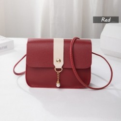 Piros szín - Kontrasztos női válltáska Simple Pearl Pendant Luxus Designer kézitáska Messenger Bag Kis négyzet alakú,