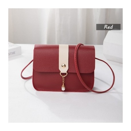 Piros szín - Kontrasztos női válltáska Simple Pearl Pendant Luxus Designer kézitáska Messenger Bag Kis négyzet alakú,