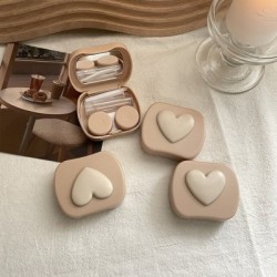 Szín: bézs - 3D Love kontaktlencse tokok Lovely Travel Kit Pocket Mini kontaktlencse tok Travel Eyes tartóhoz Szemápoló