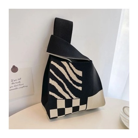 Szín: K - Niche sakktáblás kötött mellény kézitáska Boho táska alkalmi válltáska Mini kockás csomós csuklótáska