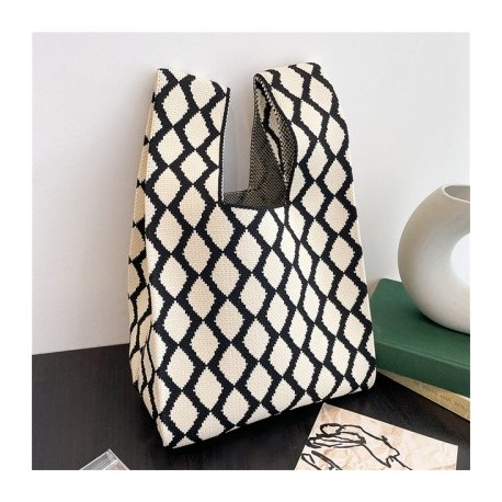 Szín: 2 - Divat kockás kötött táska kézitáska kézzel készített válltáska hölgy szabadidő hordtás koreai mini