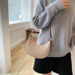Szín: Khaki 22x19x5,5 cm - Divat egyszerű válltáska Alkalmi licsi mintás Crossbody táskák női kézitáskák színes