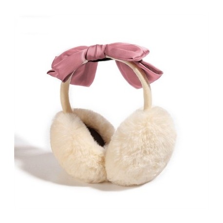 Szín: bézs-rózsaszín masni - Lovely Bowknot Puha Plüss Fülmelegítő Téli Meleg Fülvédők Női Egyszínű fülvédők