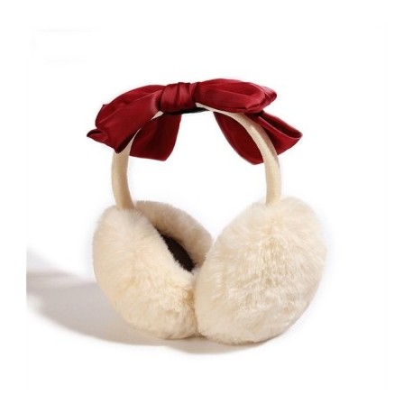 Szín: bézs-piros masni - Lovely Bowknot Puha Plüss Fülmelegítő Téli Meleg Fülvédők Női Egyszínű fülvédők