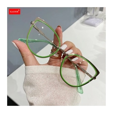 Keret színe: zöld ezüst - Retro Cat Eye Anti-kék Világos Szemüvegek Női Férfi Számítógépes Optikai Szemüvegek