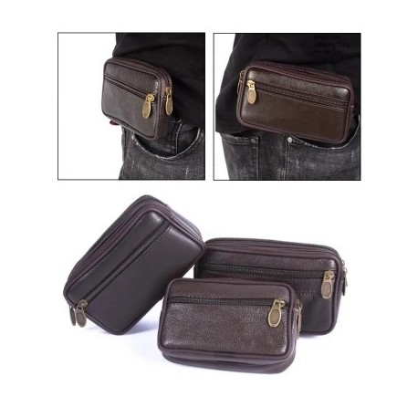 Fekete szín - Férfi Vintage marhabőr Fanny Pack deréktáska Klasszikus pénztárca kártyatartó Üzleti mobiltelefon