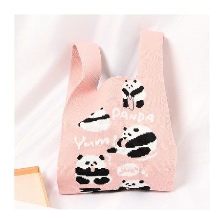 Szín: A - Nyári kötött táska diák aranyos panda macska mintás kézitáska női retro csuklótáska japán hölgy