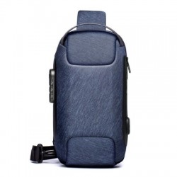 Szín: kék - Divatos válltáska férfiaknak Vízálló USB férfi Crossbody táska Lopásgátló Short Travel Messenger Sling