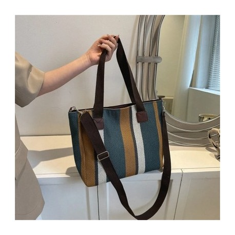 Szín: F - Vászoncsíkos hordtáska Vintage válltáskák Nagy kapacitású női kézitáskák Vásárlás Tárolás