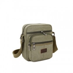Szín: ArmyGreen - Retro férfi táska vászon válltáska állítható pánttal, több zsebbel Messenger Crossbody táska