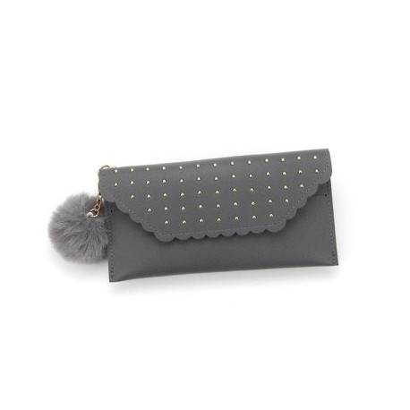 Szín: szürke-A - Női hosszú boríték pénztárca Pu bőr pénzkártyák személyi igazolvány tartó szegecs csat érme