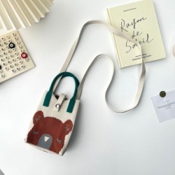 Szín: Cartoon Bear - Női Nyári Friss Mini válltáska Rajzfilm mobiltelefon táska Aranyos japán alkalmi diák kötött