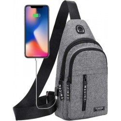Szín: szürke USB - Új, többfunkciós férfi Crossbody táska Vízálló válltáska Utazási Túrázás Kemping Sling Bag
