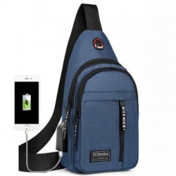 Szín: kék USB - Új, többfunkciós férfi Crossbody táska Vízálló válltáska Utazási Túrázás Kemping Sling Bag Pack