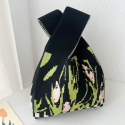 Fekete szín - Ins tulipán kötött csomós csuklótáska koreai mini kézitáska női rácsos táska nagy kapacitású