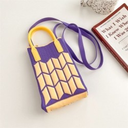 Szín: Lila Sárga - Kézzel készített kötött kézitáska Női Candy Color Crossbody válltáska Japán alkalmi mobiltelefon