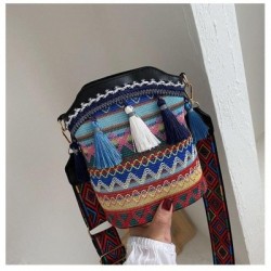 Fekete szín - Vintage női táska etnikai szalmából kézzel szőtt, keresztben hippi heveder válltáskák Flap Beach Bojt