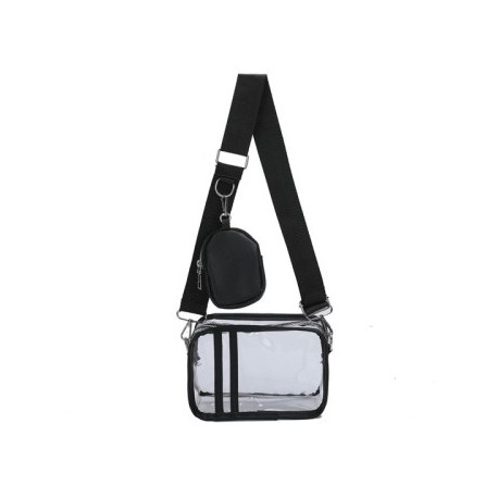 Fekete szín - Átlátszó PVC Crossbody válltáska mini pénztárcával, női négyszögletes tervezői kézitáskával