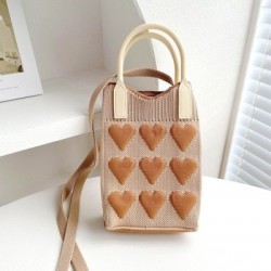 Szín: Khaki-barna - Kézzel készített kötött kézitáska Love Heart Women Crossbody Mobiltelefon Válltáska Kis táskák