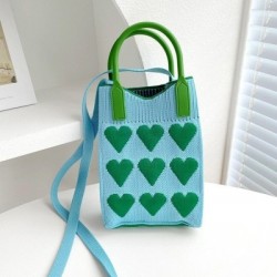 Szín: kék-zöld - Kézzel készített kötött kézitáska Love Heart Women Crossbody Mobiltelefon Válltáska Kis táskák