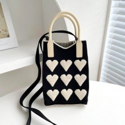 Szín: fekete-fehér - Fashion Love Kötött kézitáska Crossbody táskák Koreai női szőtt kézitáska női Univerzális