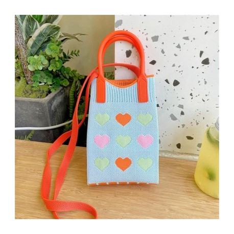 Szín: kék - Fashion Love Kötött kézitáska Crossbody táskák Koreai női szőtt kézitáska női Univerzális mobiltelefon