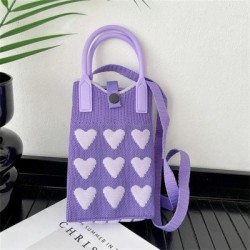 Szín: lila - Fashion Love Kötött kézitáska Crossbody táskák Koreai női szőtt kézitáska női Univerzális mobiltelefon