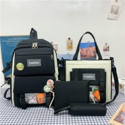 Fekete szín - 4db/szett Női hátizsákok Középiskolai táskák Kawaii Aranyos tinédzser lányok Laptop Könyvtáska Divat