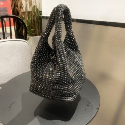 Szín: fekete-14x14x15cm - Fogantyú Strasszok Esti vacsora Kuplung Gyémánt Lánc Kézitáskák Tervező kézi Messenger