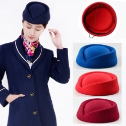 Szín: sárga - Stewardess sapka Air Hostess gyapjú filc svájcisapka légiutas-kísérő Vintage formális egyenruha sapkák
