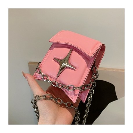 Szín: rózsaszín - Personality Chain Y2K Star Clutch Kézitáskák Koreai Női Mini Crossbody válltáska Luxus Design Márka