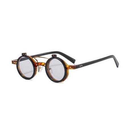 Lencsék színe: fekete-világosszürke - KLASSNUM Vintage Steampunk Flip Napszemüvegek Férfi Kis Kerek Keretes Napszemüvegek
