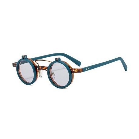 Lencsék színe: LGzöld-világosszürke - KLASSNUM Vintage Steampunk Flip Napszemüvegek Férfi Kis Kerek Keretes